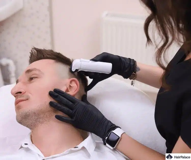 processo di trattamento della caduta dei capelli con microneedling